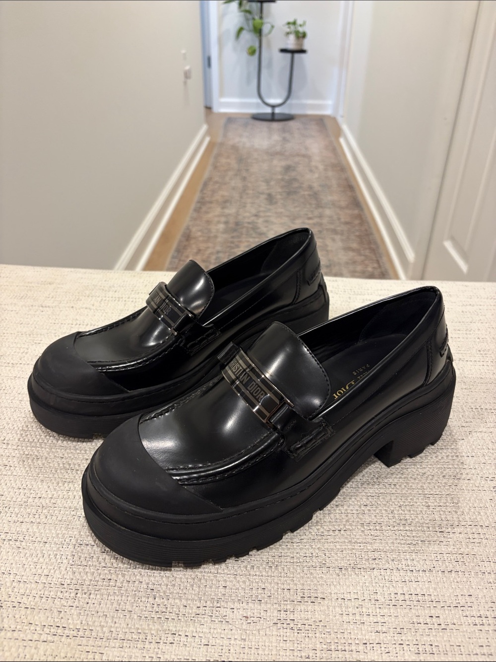 Christian Dior Code Black Leather Platform Loafers | Size 38